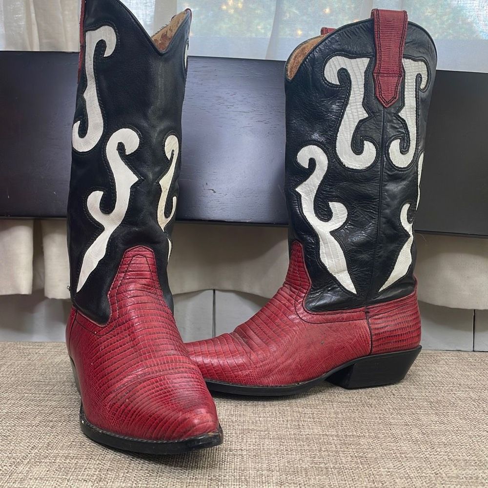 Vintage 90's Red, Black and White Cowboy Boots sz 7 1/2